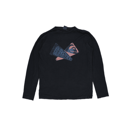 Quiksilver Black Long Sleeve Graphic T-Shirt Men's Medium Vintage Cotton Crew Neck
