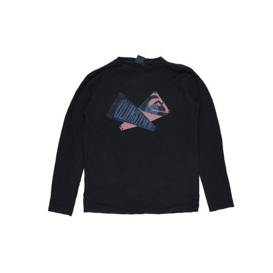 Quiksilver Black Long Sleeve Graphic T-Shirt Men's Medium Vintage Cotton Crew Neck