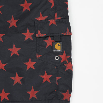Carhartt Cargo Shorts Black Red Stars Size 32 100 Percent Nylon Mens
