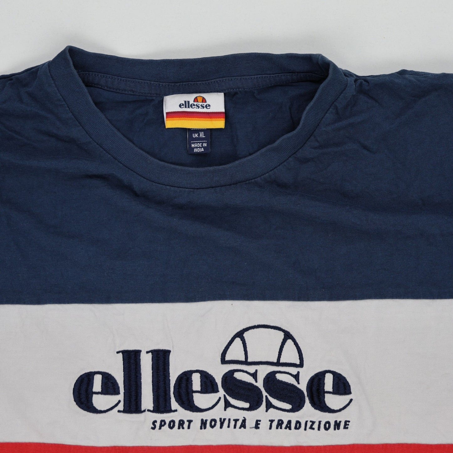 Ellesse Colour Block Long Sleeve T-Shirt Navy White Red XL Cotton Crew Neck