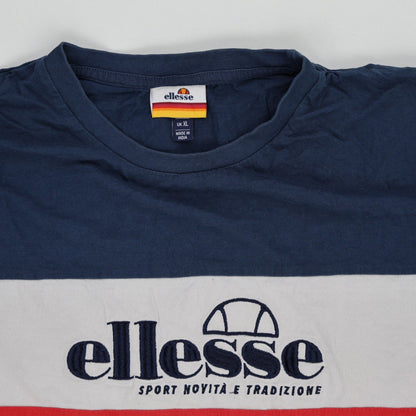 Ellesse Colour Block Long Sleeve T-Shirt Navy White Red XL Cotton Crew Neck
