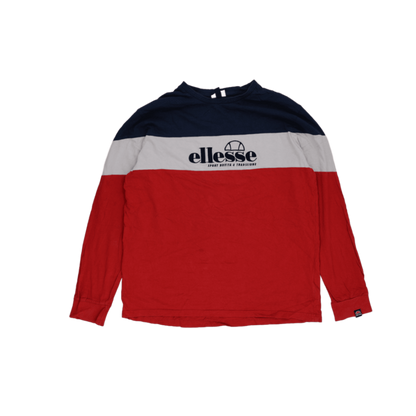 Ellesse Colour Block Long Sleeve T-Shirt Navy White Red XL Cotton Crew Neck