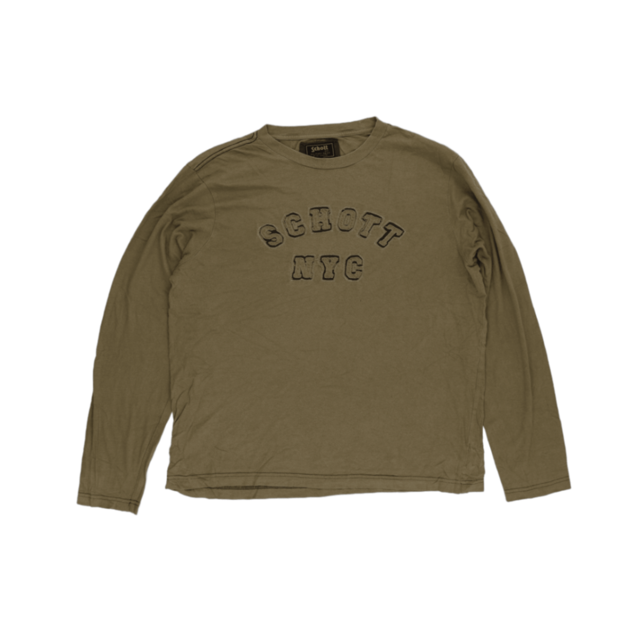 Schott NYC Vintage Khaki Long Sleeve T-Shirt XL Cotton Crew Neck