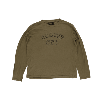 Schott NYC Vintage Khaki Long Sleeve T-Shirt XL Cotton Crew Neck
