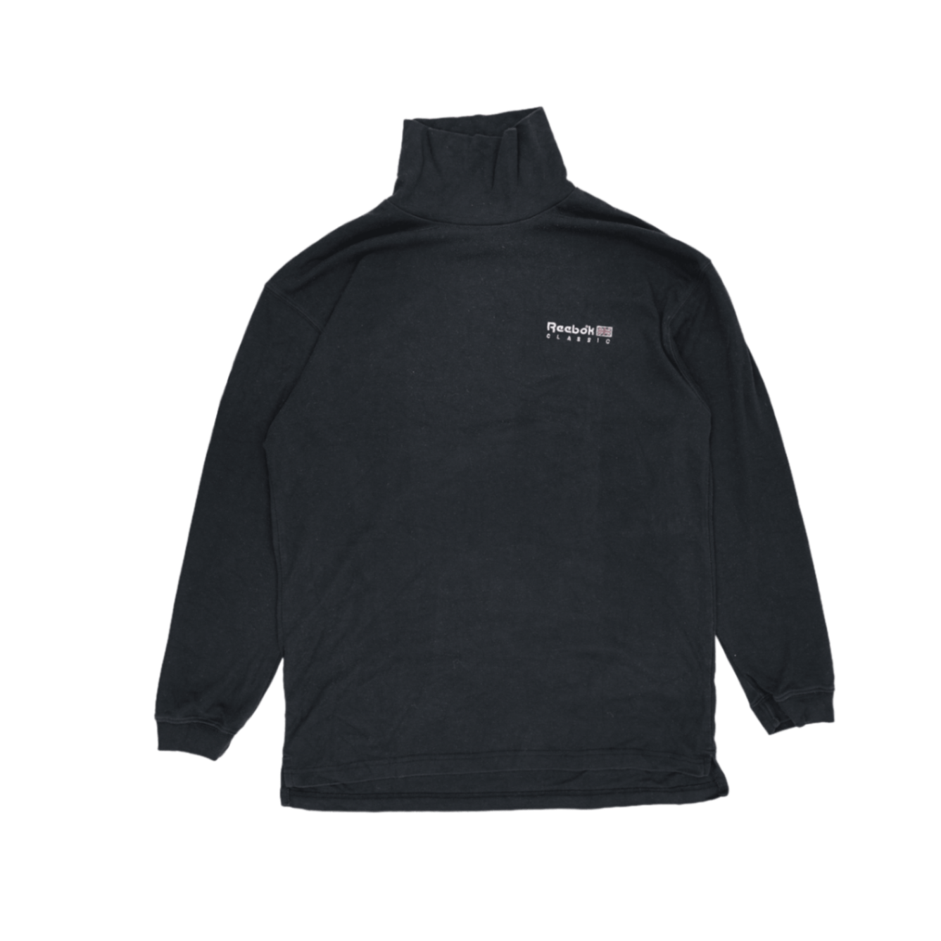 Reebok Vintage Black Turtleneck Sweatshirt Men XL Cotton Blend