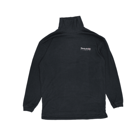 Reebok Vintage Black Turtleneck Sweatshirt Men XL Cotton Blend