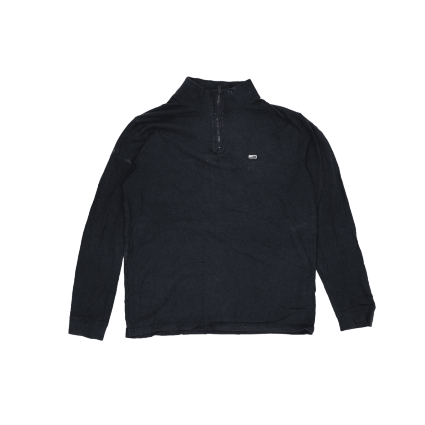 Tommy Jeans Black Quarter Zip T-Shirt Large Cotton Stand Collar