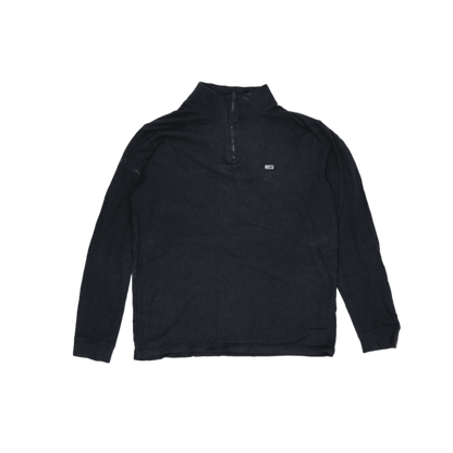 Tommy Jeans Black Quarter Zip T-Shirt Large Cotton Stand Collar