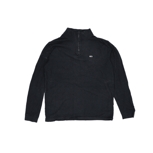 Tommy Jeans Black Quarter Zip T-Shirt Large Cotton Stand Collar