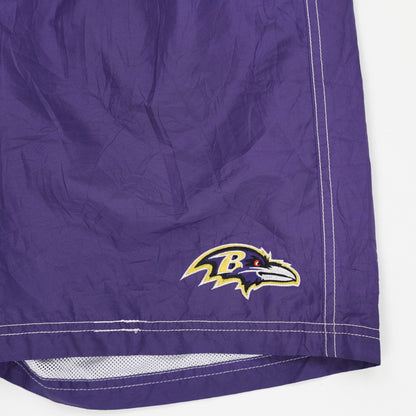 NFL Team Apparel Baltimore Ravens Men's Swim Shorts Purple Black White Size Large 20 Inseam Polyester