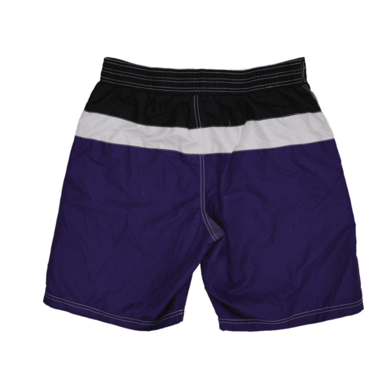 NFL Team Apparel Baltimore Ravens Men's Swim Shorts Purple Black White Size Large 20 Inseam Polyester