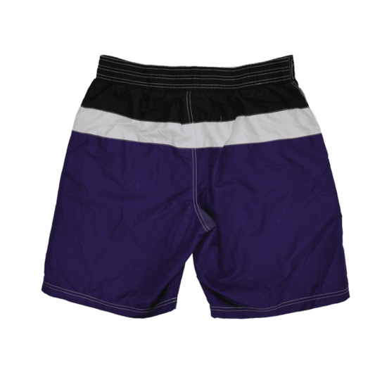 NFL Team Apparel Baltimore Ravens Men's Swim Shorts Purple Black White Size Large 20 Inseam Polyester