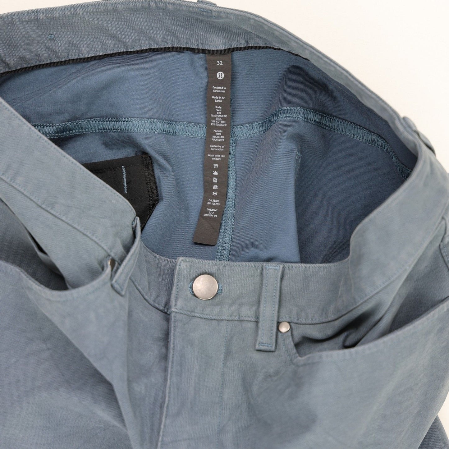 Lululemon ABC Pant Classic Fit Blue 32 Casual Stretch Trousers Cotton Blend