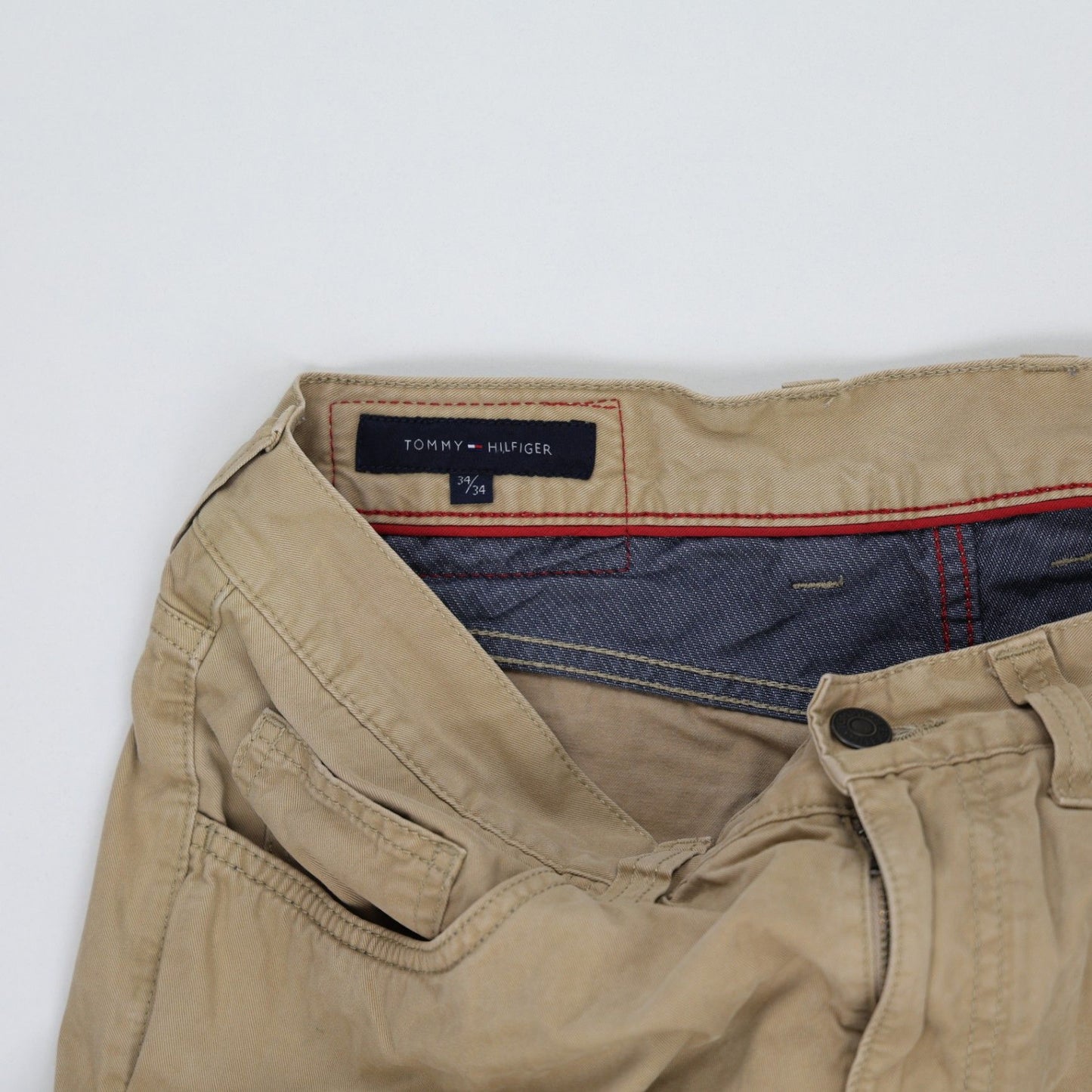 Tommy Hilfiger Beige Cotton Straight Leg Chinos 34x34 Vintage Mens Trousers
