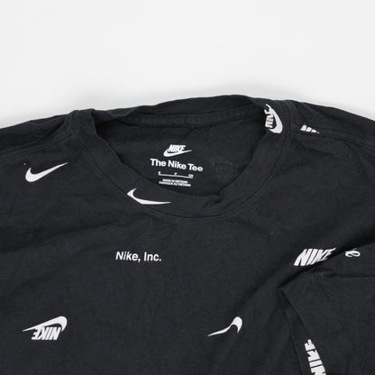 New Nike Black All Over Logo Print Cotton T Shirt Large