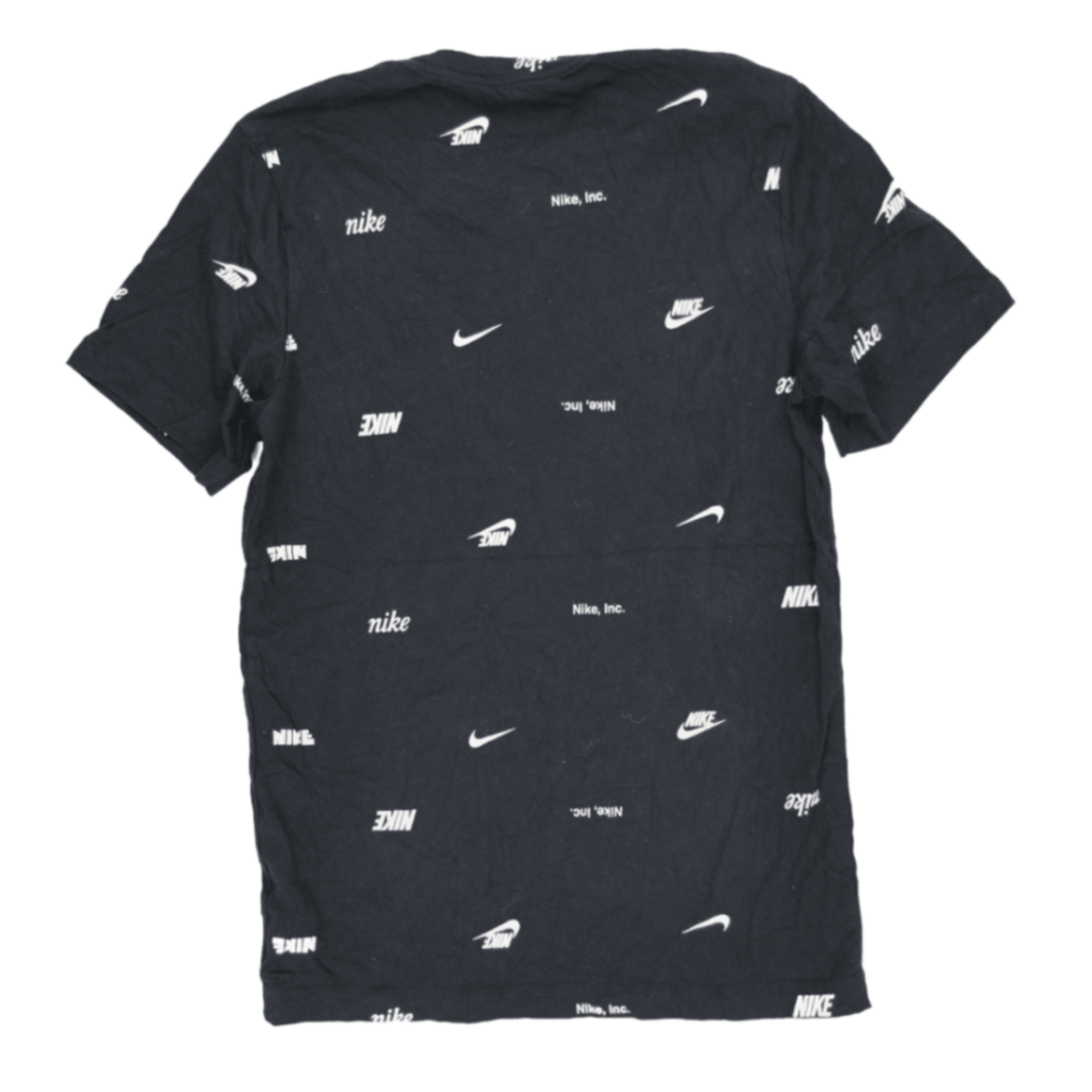 New Nike Black All Over Logo Print Cotton T Shirt Large