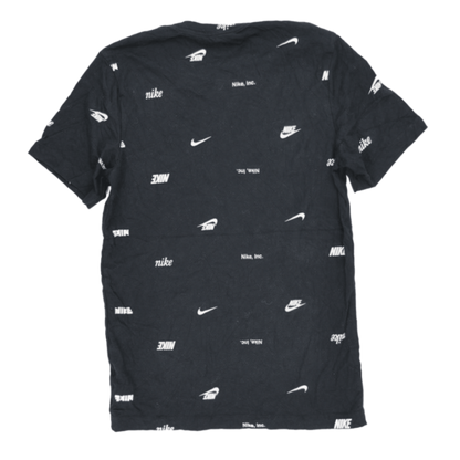 New Nike Black All Over Logo Print Cotton T Shirt Large