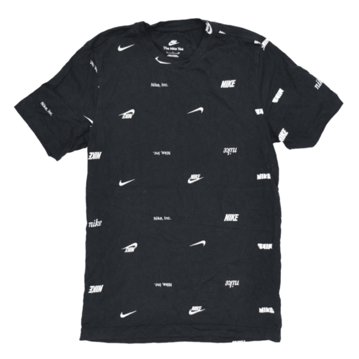 New Nike Black All Over Logo Print Cotton T Shirt Large