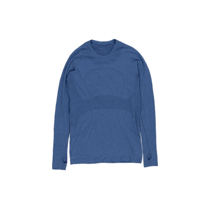 Performance Blue Long Sleeve Activewear Top Medium Polyester Blend Crew Neck
