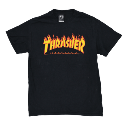 Thrasher Flame Logo Black Graphic T-Shirt Unisex Medium Cotton Crew Neck