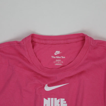 Nike Pink Multi Logo Graphic Cotton T-Shirt Large 100 Percent Cotton Casual Crew Neck
