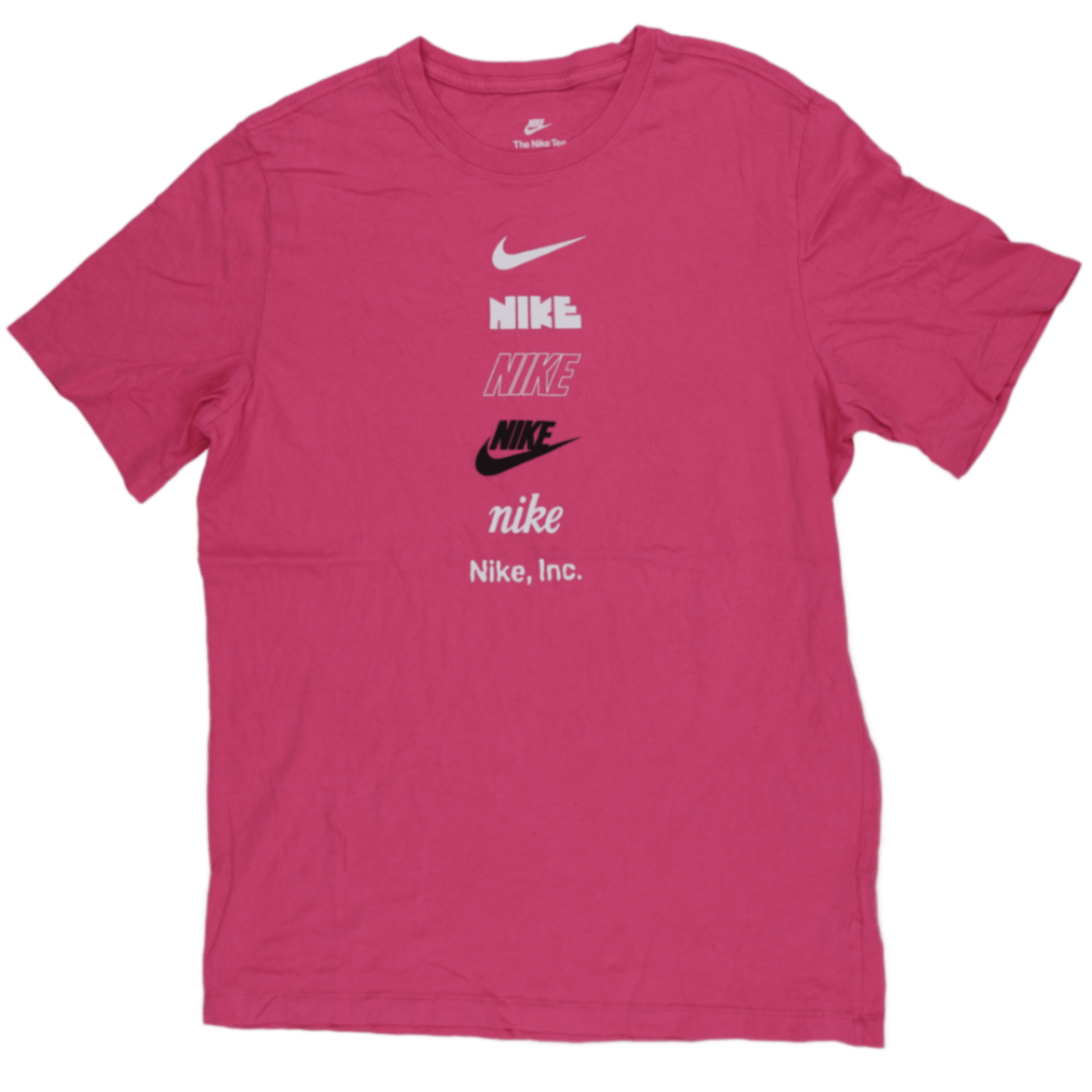 Nike Pink Multi Logo Graphic Cotton T-Shirt Large 100 Percent Cotton Casual Crew Neck