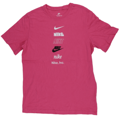 Nike Pink Multi Logo Graphic Cotton T-Shirt Large 100 Percent Cotton Casual Crew Neck