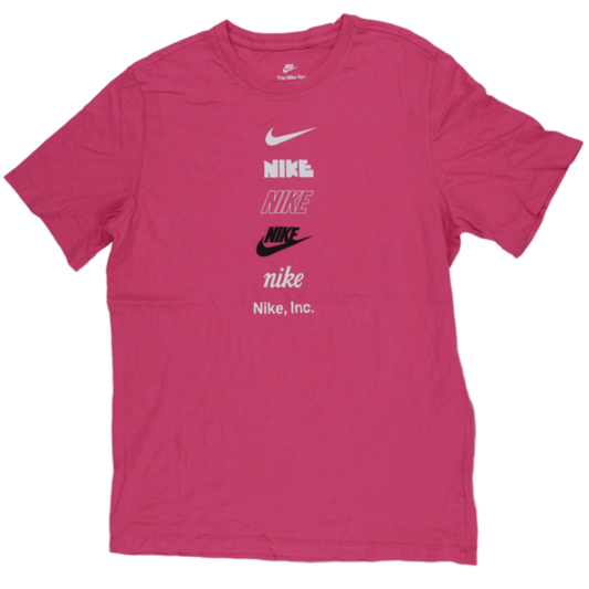 Nike Pink Multi Logo Graphic Cotton T-Shirt Large 100 Percent Cotton Casual Crew Neck