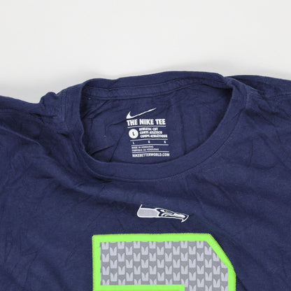 Nike Seattle Seahawks Russell Wilson Navy Blue Athletic Tee Shirt Large Cotton Crew Neck