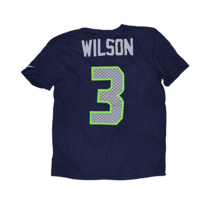 Nike Seattle Seahawks Russell Wilson Navy Blue Athletic Tee Shirt Large Cotton Crew Neck