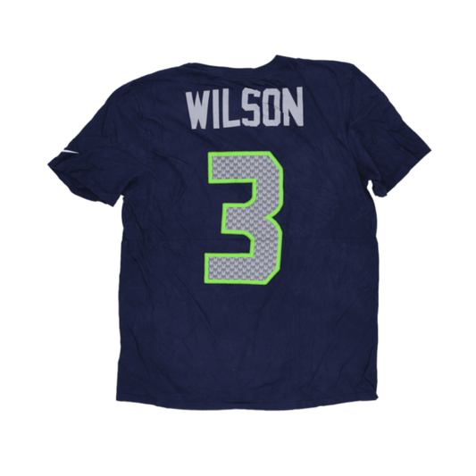 Nike Seattle Seahawks Russell Wilson Navy Blue Athletic Tee Shirt Large Cotton Crew Neck