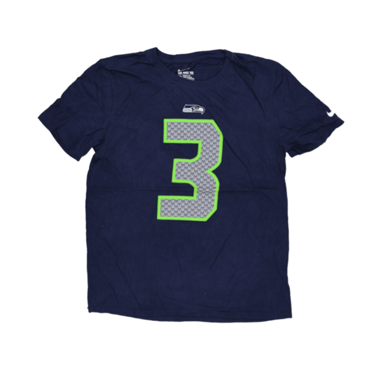 Nike Seattle Seahawks Russell Wilson Navy Blue Athletic Tee Shirt Large Cotton Crew Neck