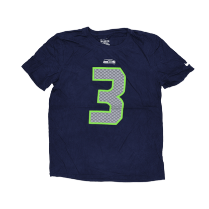 Nike Seattle Seahawks Russell Wilson Navy Blue Athletic Tee Shirt Large Cotton Crew Neck