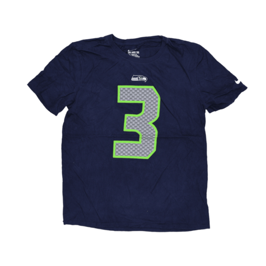 Nike Seattle Seahawks Russell Wilson Navy Blue Athletic Tee Shirt Large Cotton Crew Neck