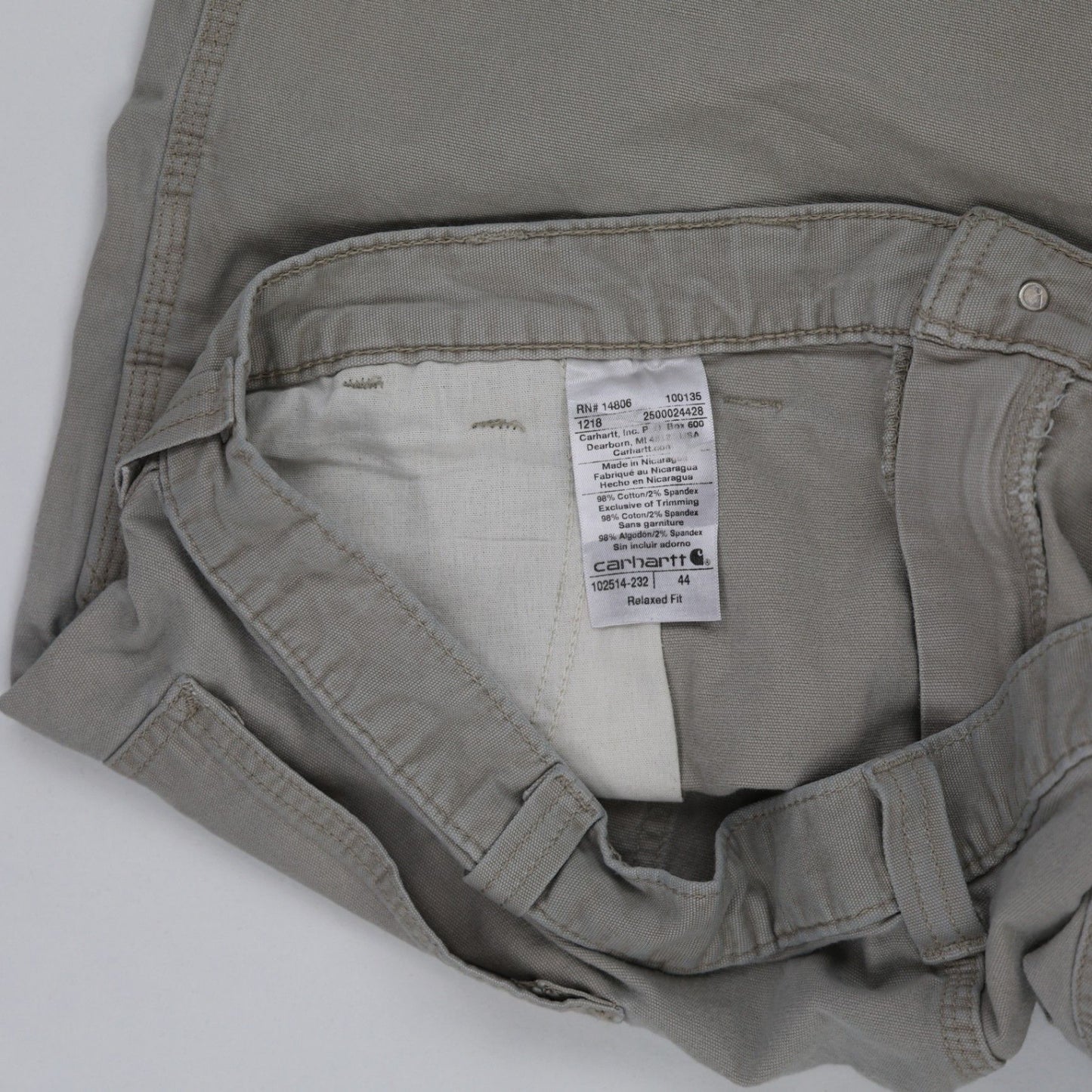 Carhartt Mens Relaxed Fit Grey Work Shorts 11 Inch Inseam Size 44 Cotton