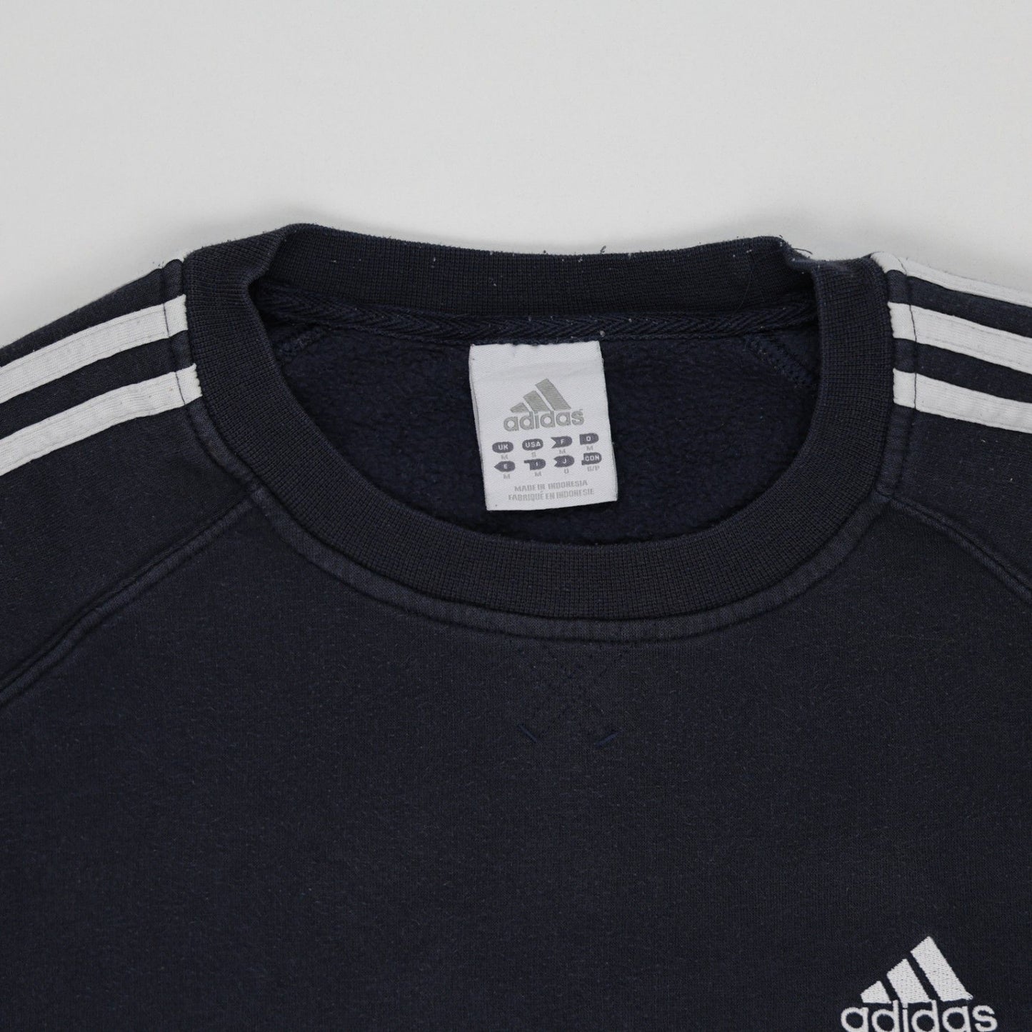 adidas Navy Classic Three Stripe Crewneck Sweatshirt Medium Cotton Blend Mens Vintage