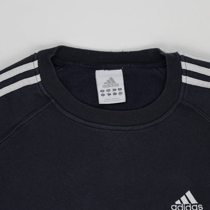 adidas Navy Classic Three Stripe Crewneck Sweatshirt Medium Cotton Blend Mens Vintage