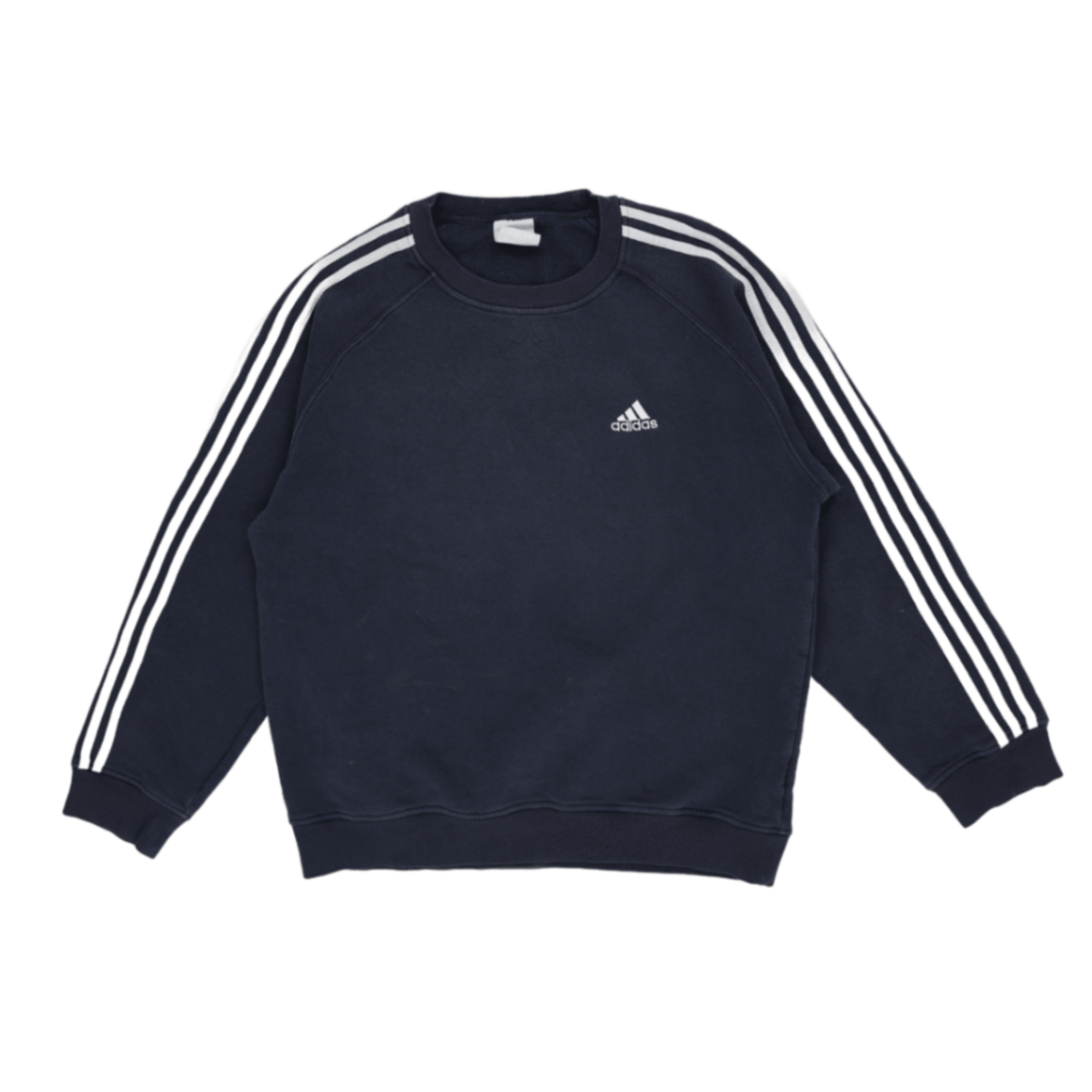 adidas Navy Classic Three Stripe Crewneck Sweatshirt Medium Cotton Blend Mens Vintage