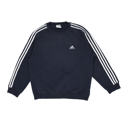 adidas Navy Classic Three Stripe Crewneck Sweatshirt Medium Cotton Blend Mens Vintage