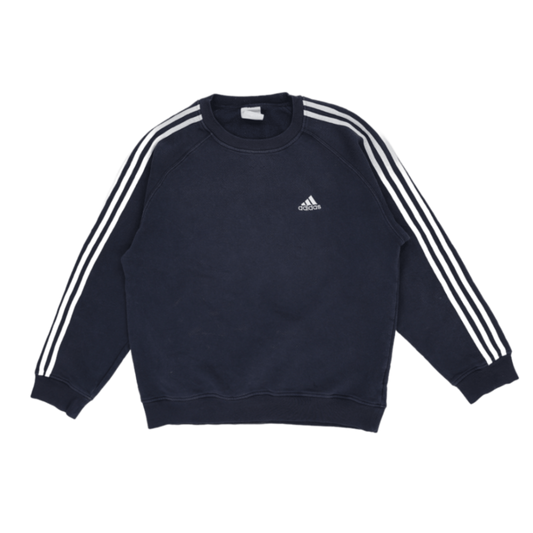 adidas Navy Classic Three Stripe Crewneck Sweatshirt Medium Cotton Blend Mens Vintage