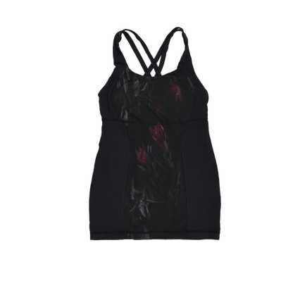 Lululemon Women's Black Floral Athletic Dress UK 10 Polyester Blend Sleeveless Scoop Neck