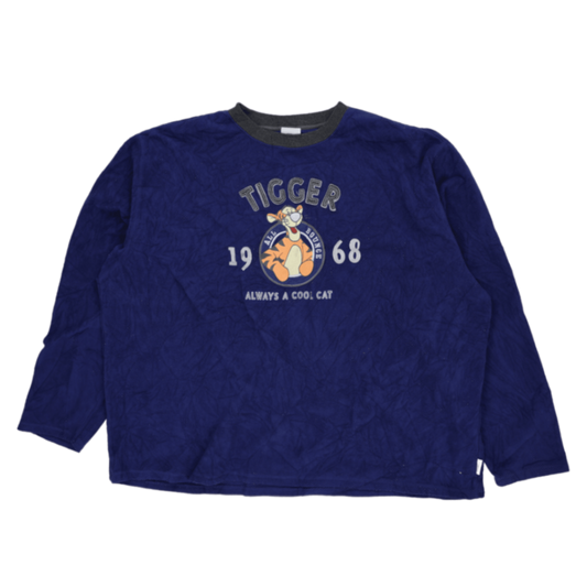 Disney Store Vintage Tigger 1968 Fleece Sweatshirt Navy Blue XXL Pullover Crew Neck