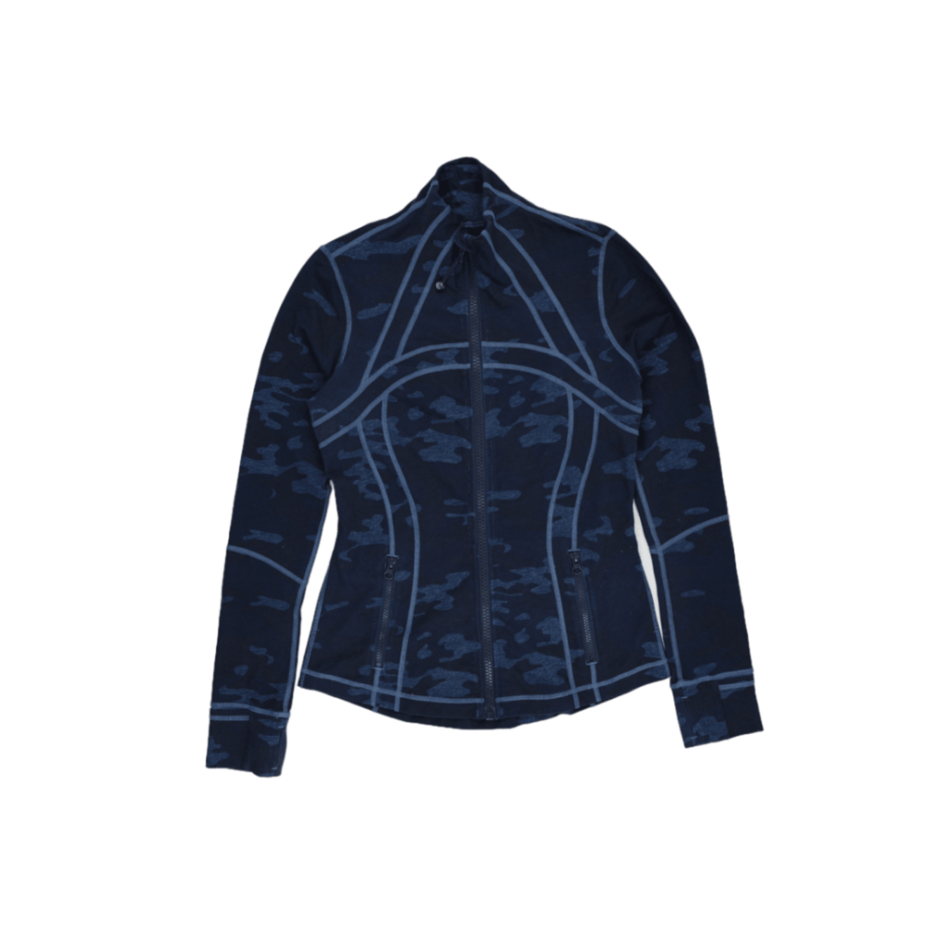 Lululemon Blue Camo Full Zip Athletic Sports Jacket Size 6 S Polyester Blend High Neck