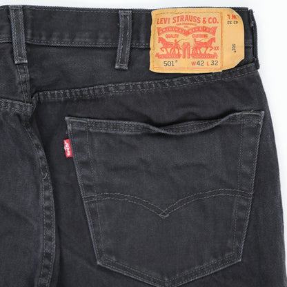 Levi's 501 Original Fit Black Jeans W42 L32 Cotton Denim Straight Leg