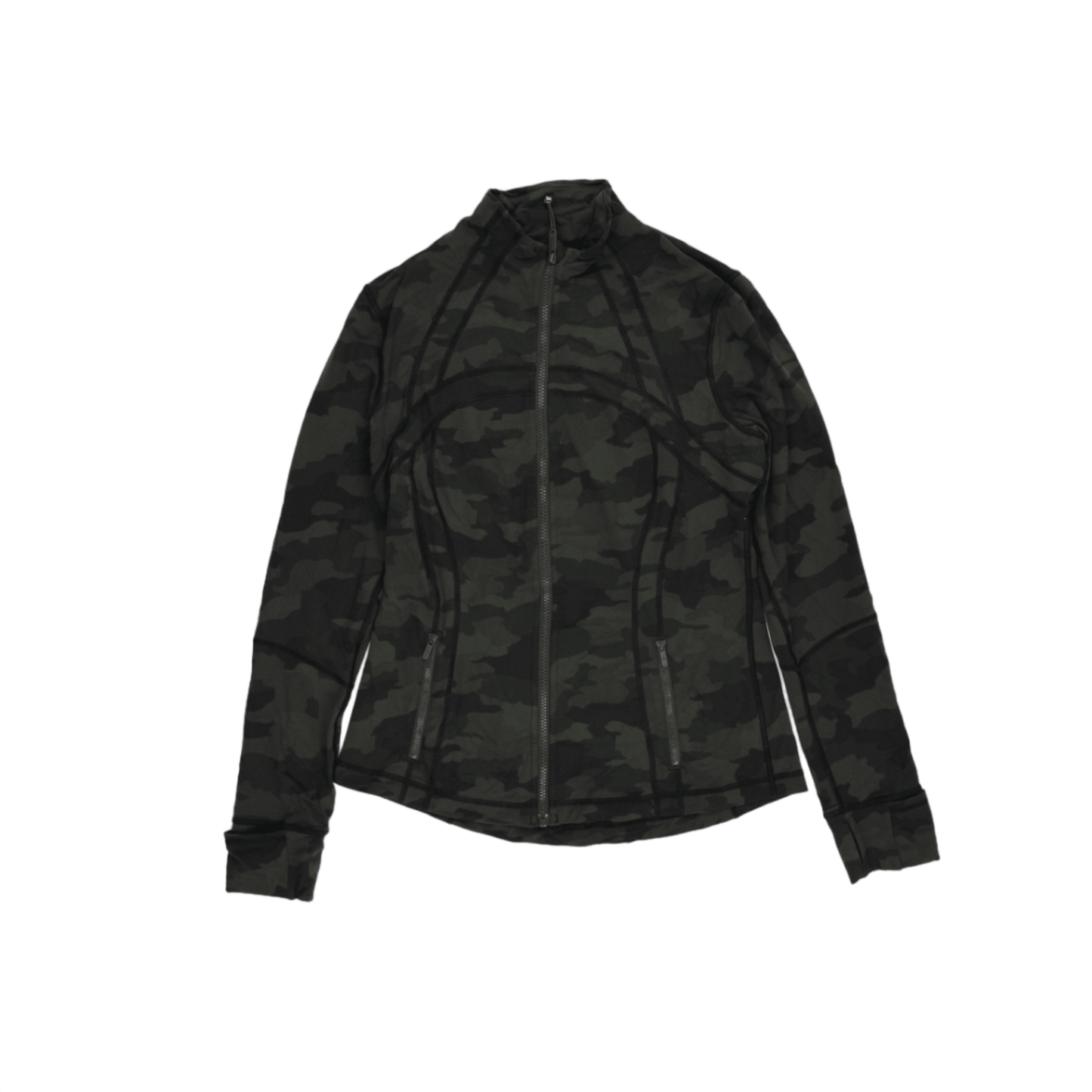 Lululemon Fitted Gym Jacket Black Green Size 8 Polyester Blend High Neck