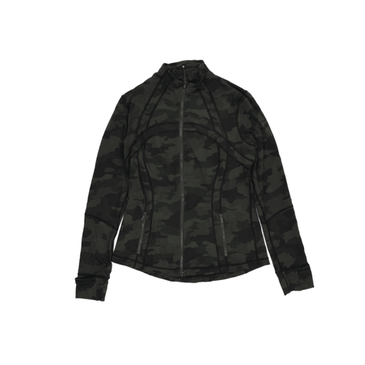 Lululemon Fitted Gym Jacket Black Green Size 8 Polyester Blend High Neck