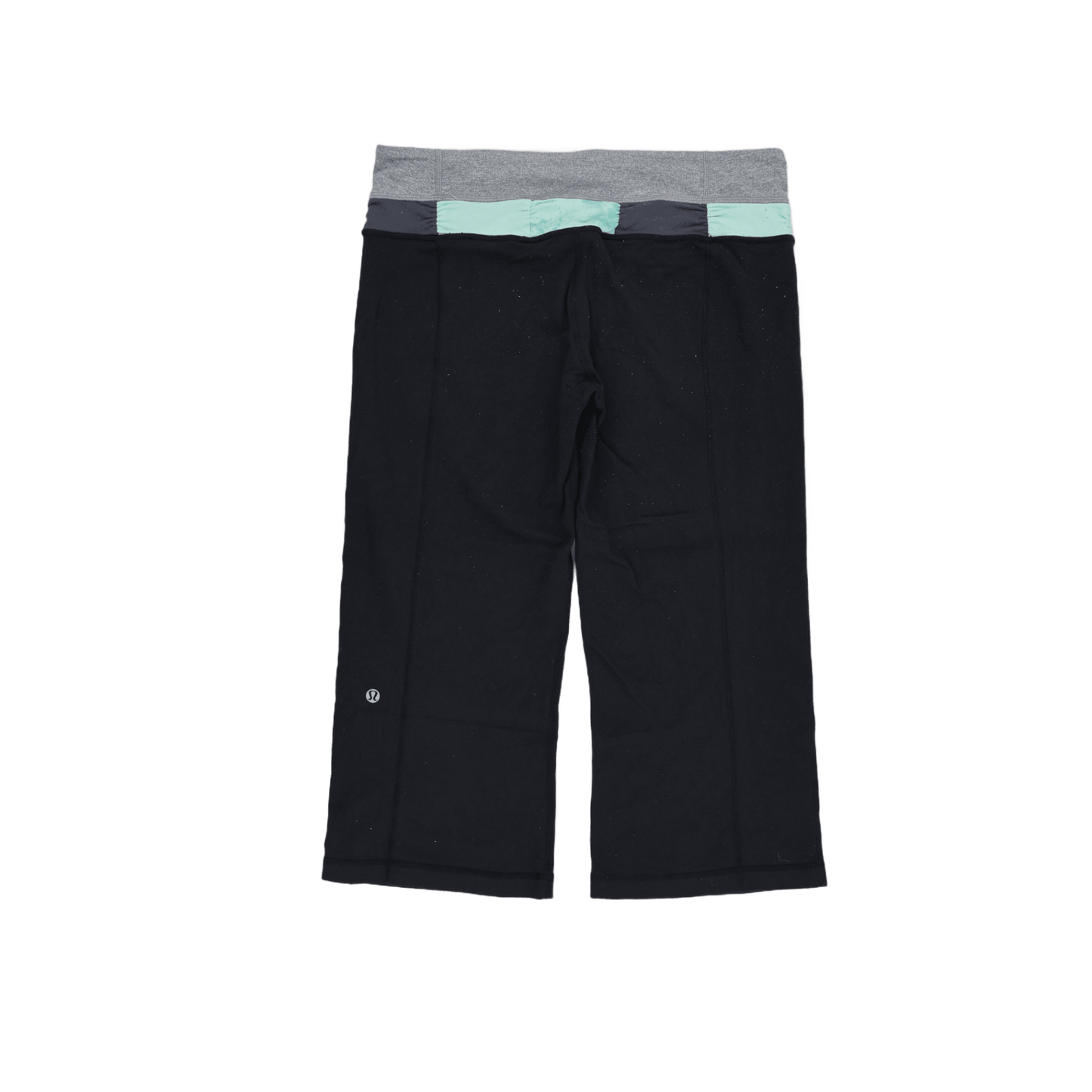 Lululemon Girls Yoga Crop Trousers Black Grey Turquoise Waistband Size 8 Stretch Cotton Blend