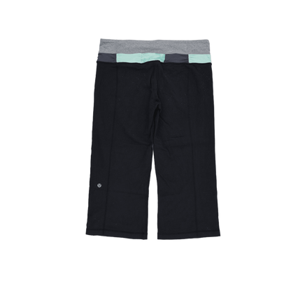 Lululemon Girls Yoga Crop Trousers Black Grey Turquoise Waistband Size 8 Stretch Cotton Blend