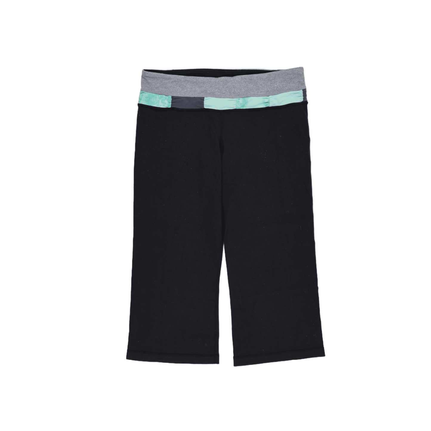 Lululemon Girls Yoga Crop Trousers Black Grey Turquoise Waistband Size 8 Stretch Cotton Blend