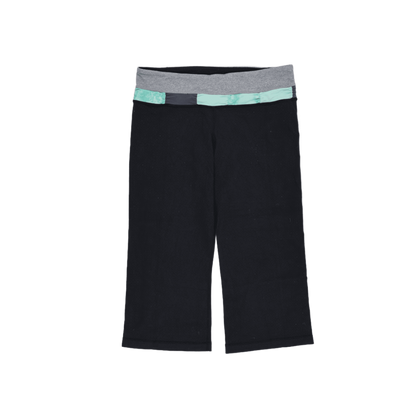 Lululemon Girls Yoga Crop Trousers Black Grey Turquoise Waistband Size 8 Stretch Cotton Blend